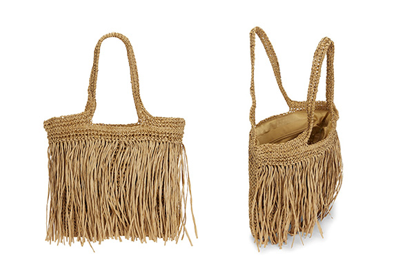 Woven Straw Fringe Tote Bag