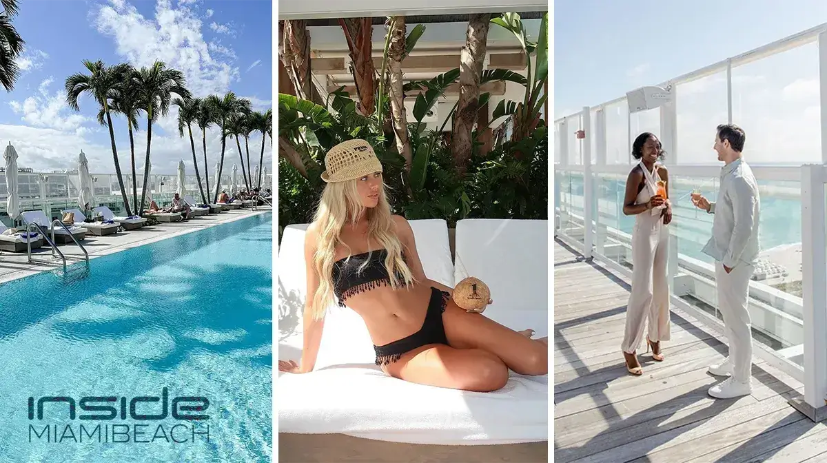 Sunlit swimming pool with a modern design at the 1 Hotel South Beach