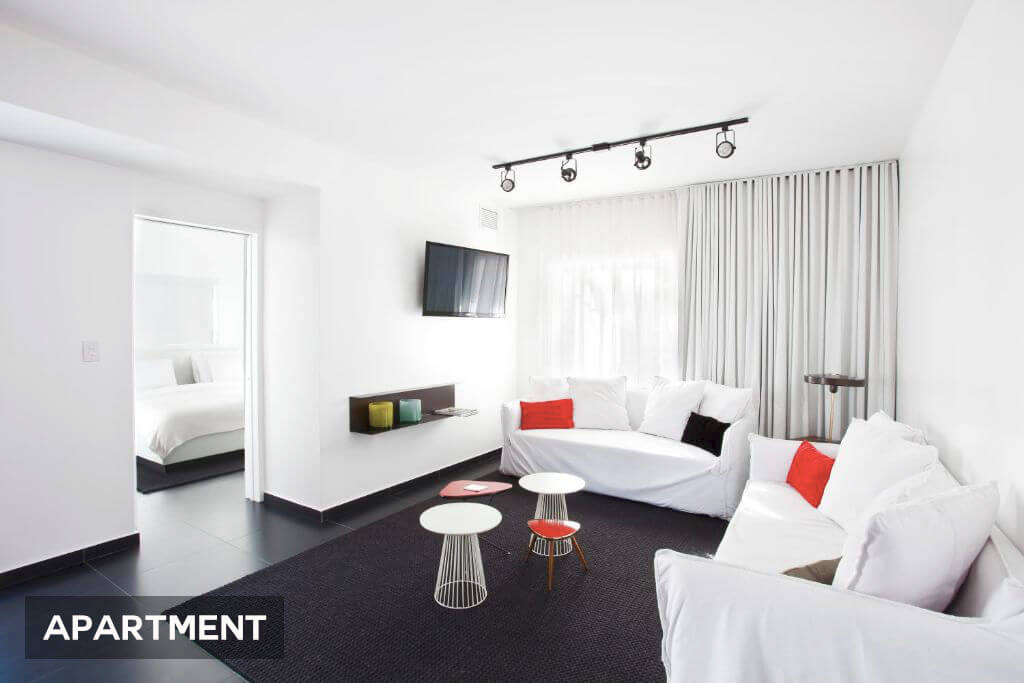 Modern and artistic interior of the Blanc Kara apartment, epitomizing adult luxury in South Beach